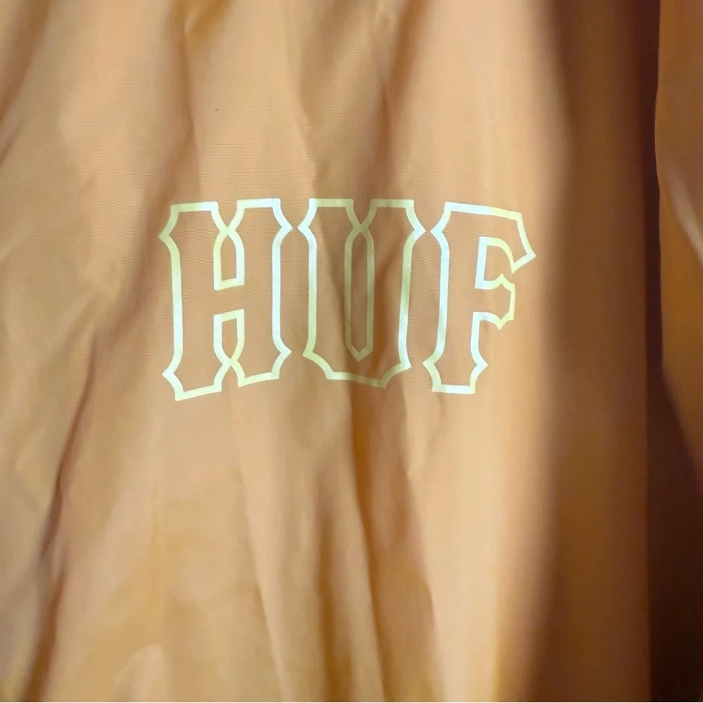 HUF Set H Coaches Jacket Mustard Yellow Windbreaker Embroidered Logo Mens Sz XXL